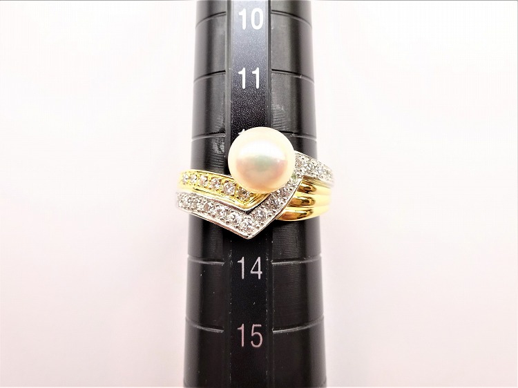 18金とプラチナのコンビの真珠の指輪 サイズ直し／修理事例